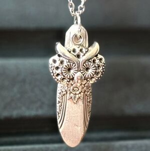 Handcrafted spoon jewelry, owl, vintage spoon necklace